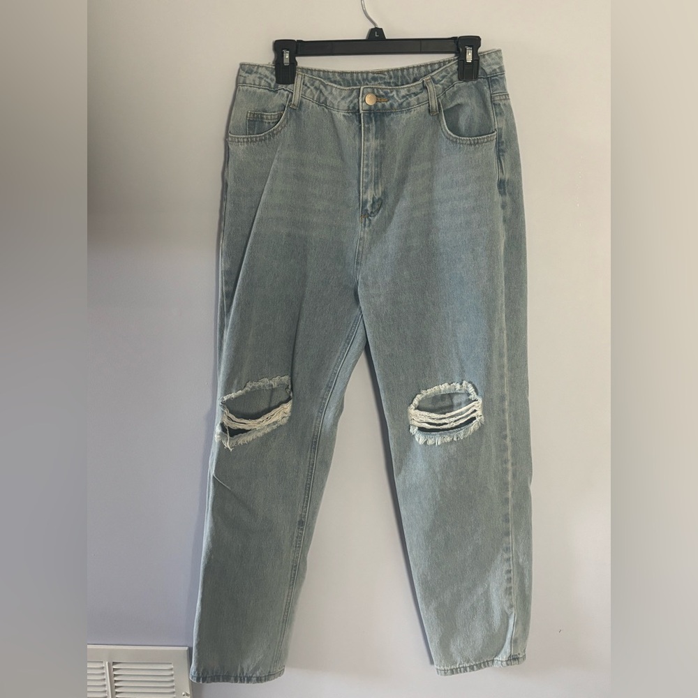 Fate Light Blue Distressed Boyfriend Jeans Large (10-12)